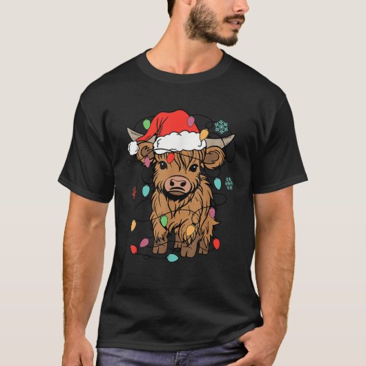 Highland Cow Santa Claus Hat Niedlich Xmas Kuh Chr T-Shirt (Vorderseite)
