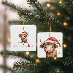 Highland Cow Santa Script Name Merry Weihnachten Keramikornament