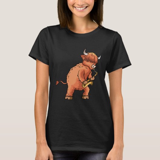 Highland Cow Saxophone Music T-Shirt (Vorderseite)