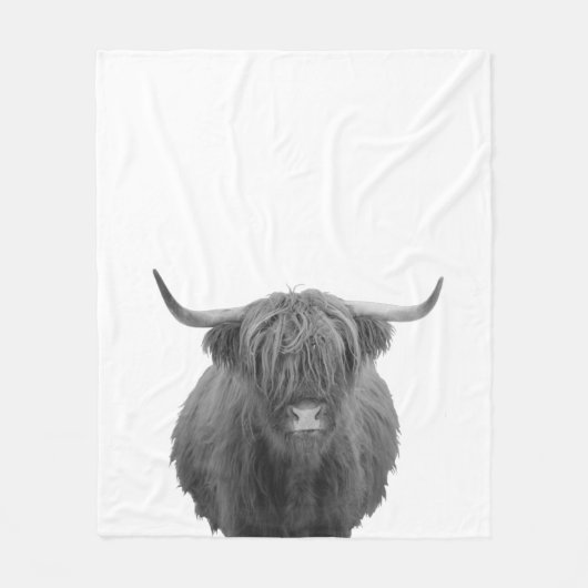 Highland Cow Schottland Rustikal Schwarz-weiß Fleecedecke (Vorderseite)