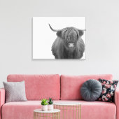 Highland Cow Schottland Rustikal Schwarz-weiß Leinwanddruck (Insitu (Wohnzimmer))