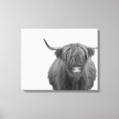 Highland Cow Schottland Rustikal Schwarz-weiß Leinwanddruck (Vorderseite)