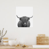 Highland Cow Schottland Rustikal Schwarz-weiß Poster (Küche)