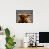 Highland Cow Schottland Rustikal Schwarz-weiß Poster (Heimbüro)