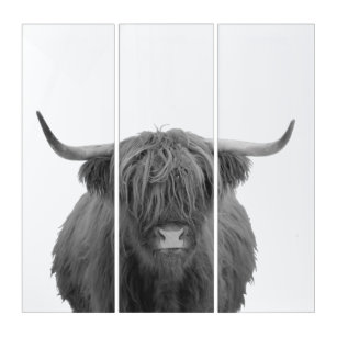 Highland Cow Schottland Rustikal Schwarz-weiß   Triptychon