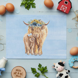 Highland Cow Scotland Blue Mama Baby Calf Seidenpapier