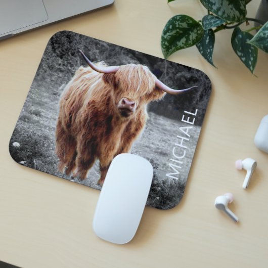 Highland Cow Scotland Personalisierter Name Mousepad
