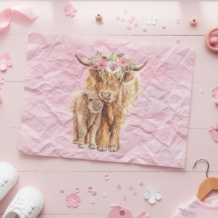 Highland Cow Scotland Pink Mama Baby Calf Seidenpapier