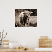 Highland Cow Scotland Rustic Brown Monoton Poster (Küche)