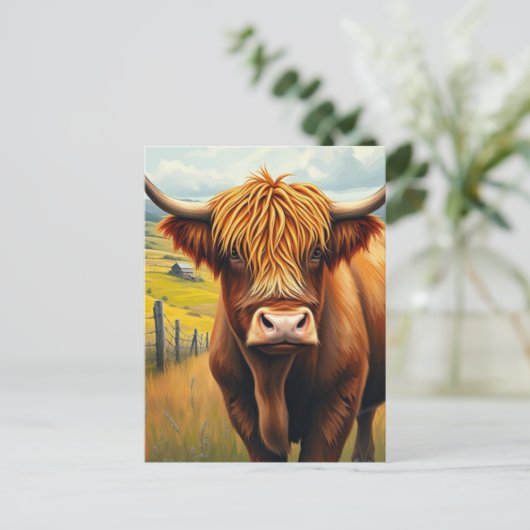 Highland Cow Scotland Rustic Farm Postcard Postkarte (Stehend Vorderseite)