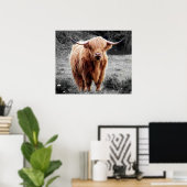 Highland Cow Scotland Rustic Poster Schwarz-weiß (Heimbüro)