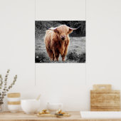 Highland Cow Scotland Rustic Poster Schwarz-weiß (Küche)