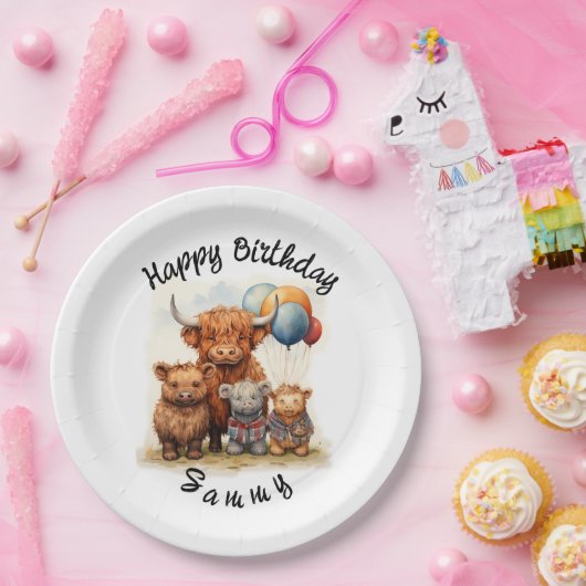 Highland Cow Scottish Birthday Teller, kundenspezi Pappteller (Party)