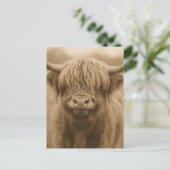 Highland Cow Sepia Portrait Postkarte (Stehend Vorderseite)