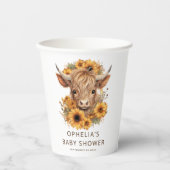Highland Cow Sonnenblumen Name Baby Dusche Pappbecher (Vorderseite)