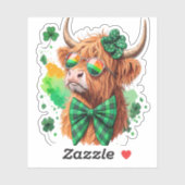 Highland Cow St Patrick's , Lucky Cow Aufkleber (Blatt)