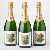 Highland Cow St Patrick's , Lucky Cow Schaumweinetikett (Flaschen)