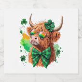 Highland Cow St Patrick's , Lucky Cow Schaumweinetikett (Einzelnes Label)