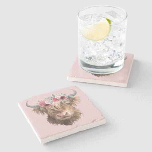 Highland Cow Steinuntersetzer (Seitenansicht)