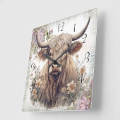 Highland Cow Tartan Clan Watercolor Quadratische Wanduhr (Winkel)