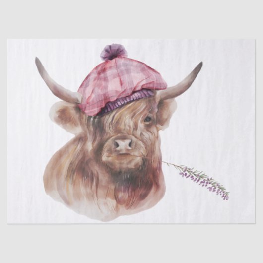 Highland Cow Tartan Hat Heather Watercolor Seidenpapier (Vorderseite)