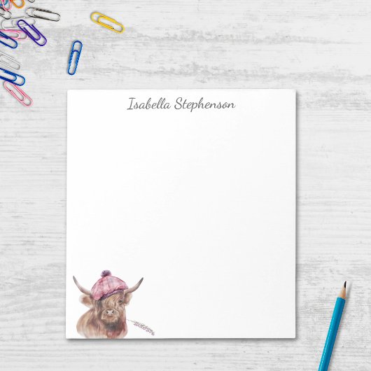 Highland Cow Tartan Wasserfarbe Personalisiert Notizblock