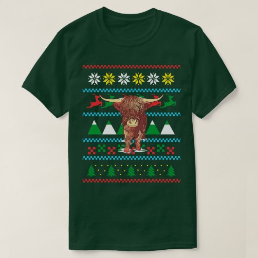 Highland Cow Ugly Christmas 2 T-Shirt (Design vorne)