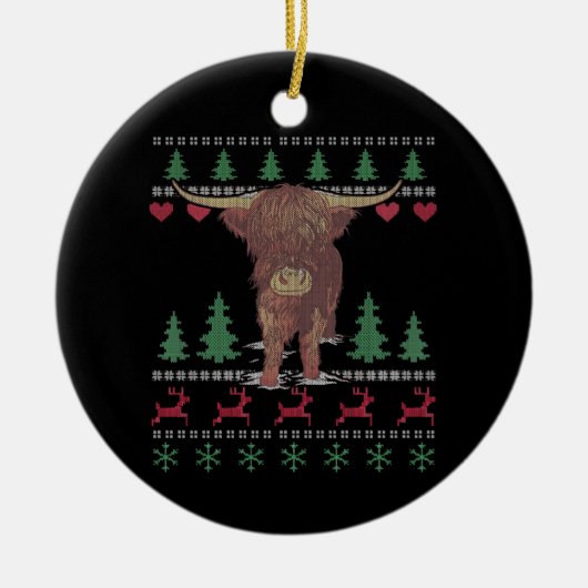 Highland Cow Ugly Christmas Keramik Ornament (Vorne)