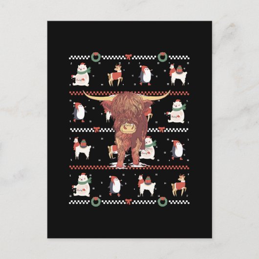 Highland Cow Ugly Christmas Postkarte (Vorderseite)