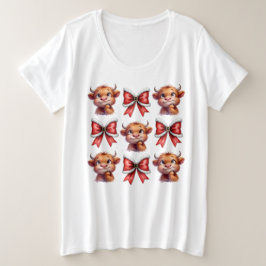 Highland Cow und Christmas Coquette Bow Große Größe T-Shirt