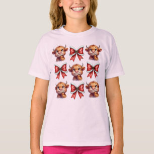 Highland Cow und Christmas Coquette Bow T-Shirt
