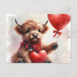 Highland Cow Valentine Heart Balloon Postkarte