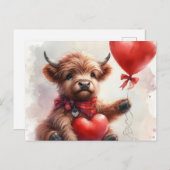 Highland Cow Valentine Heart Balloon Postkarte (Vorne/Hinten)