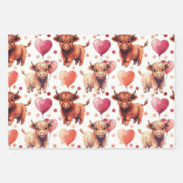 Highland Cow Valentine Pink Balloon Hearts Gift Geschenkpapier Set