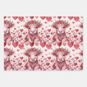 Highland Cow Valentine Pink Floral Watercolor Geschenkpapier Set (Vorderseite 2)