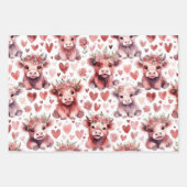 Highland Cow Valentine Pink Floral Watercolor Geschenkpapier Set (Vorderseite)