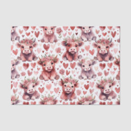 Highland Cow Valentine Pink Floral Watercolor Seidenpapier