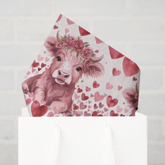 Highland Cow Valentine Pink Rose Tissue Paper Seidenpapier (Geschenktüte)