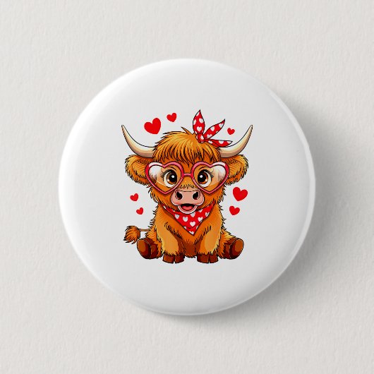 Highland Cow Valentines Day Funny Hearts Valentine Button (Vorderseite)