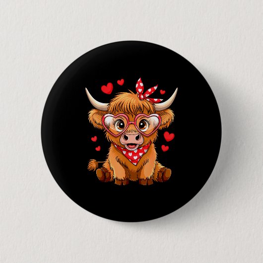 Highland Cow Valentines Day Funny Hearts Valentine Button (Vorderseite)