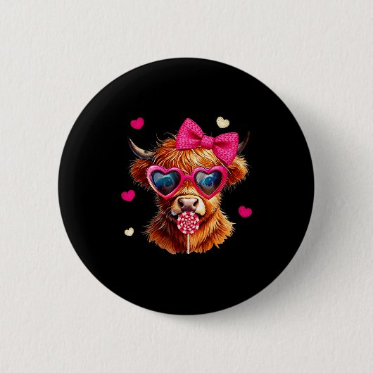 Highland Cow Valentines Day Funny Hearts Valentine Button (Vorderseite)