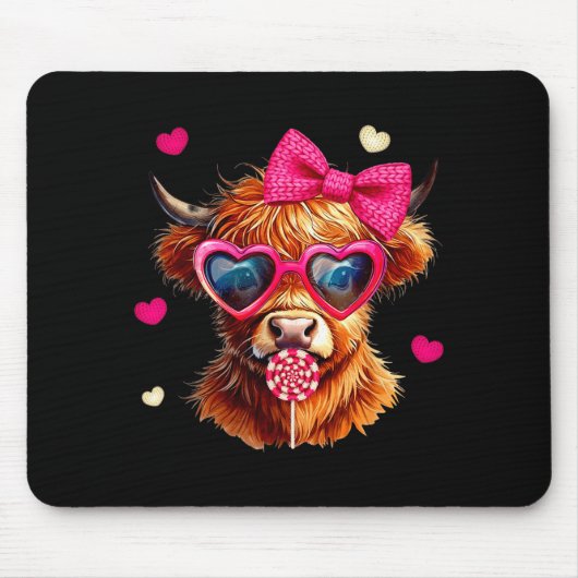 Highland Cow Valentines Day Funny Hearts Valentine Mousepad (Vorne)