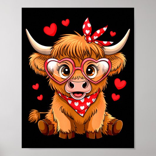 Highland Cow Valentines Day Funny Hearts Valentine Poster (Vorne)