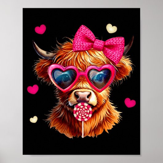 Highland Cow Valentines Day Funny Hearts Valentine Poster (Vorne)
