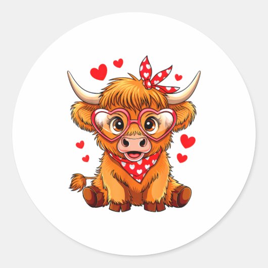 Highland Cow Valentines Day Funny Hearts Valentine Runder Aufkleber (Vorderseite)