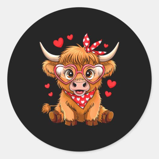 Highland Cow Valentines Day Funny Hearts Valentine Runder Aufkleber (Vorderseite)