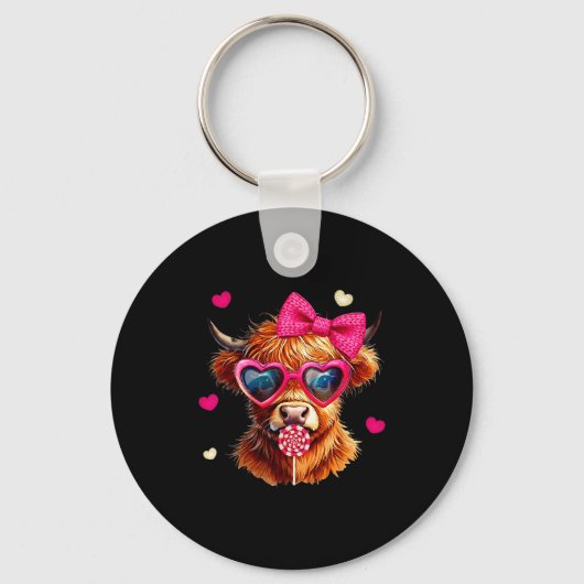 Highland Cow Valentines Day Funny Hearts Valentine Schlüsselanhänger (Vorderseite)