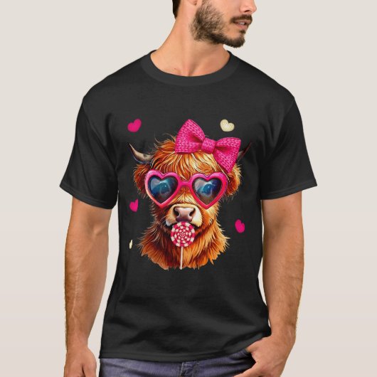 Highland Cow Valentines Day Funny Hearts Valentine T-Shirt (Vorderseite)