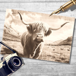 Highland Cow Vintag Sepia Decoupage Paper Seidenpapier