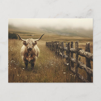 Highland Cow Vintag Sepia Postkarte